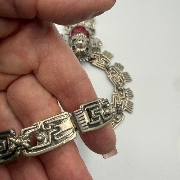 Heavy Sterling Silver Taxco Mexico Eagle Warrior Necklace Carved Amethyst Face - Picture 3 of 6